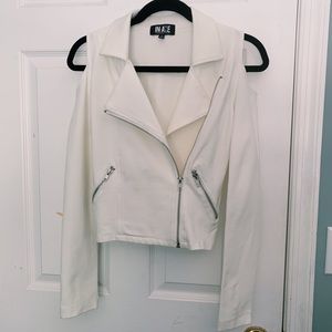 White Open Shoulder Biker Jacket